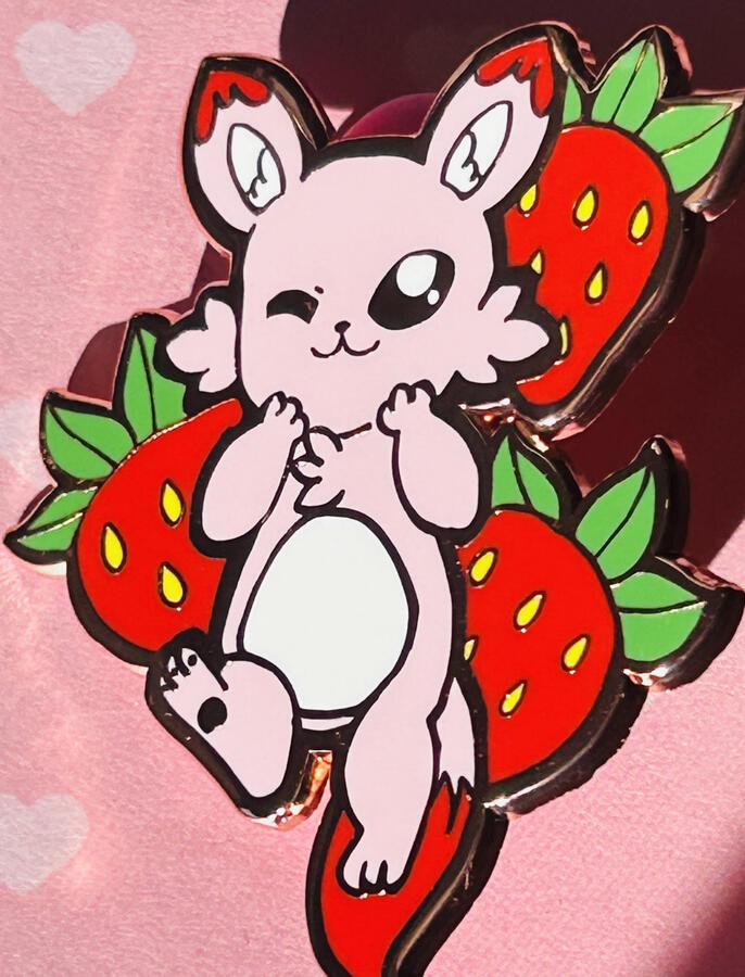 Strawberry Fox Metal Pin